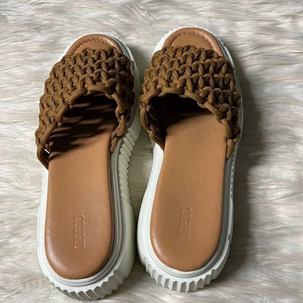 Anthropologie Maeve Crochet Platform Sandals in Brown | Size 8.5/9